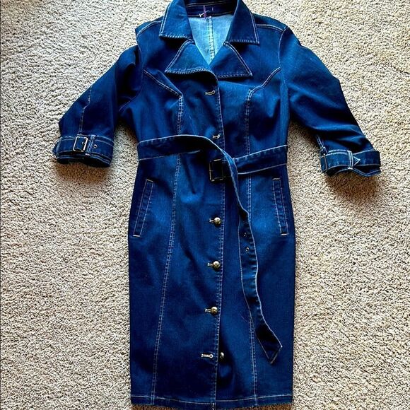 No Brand Plus size Dress 3/4 sleeve stretch denim button down belt pockets 1X - Picture 1 of 17